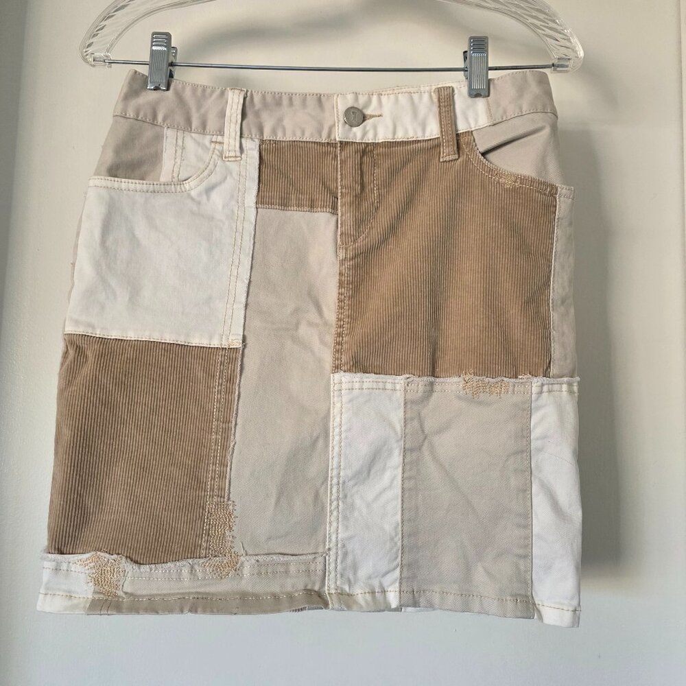 Anthropologie Pilcro Letterpress Mini Skirt Patchwork Mixed Corduroy Size 26 XS